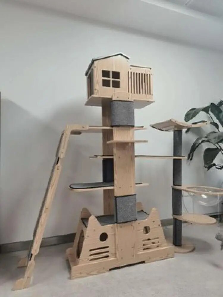Solid Wood Large Cat Climbing Frame Cat Scratching Board Space Capsule Cat Tree Cat Jumping Platform Cat Crawling Furniture