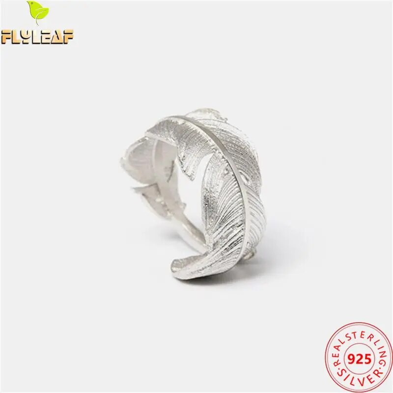 Real 925 Sterling Silver Jewelry Feather Open Rings For Women Original Design Luxury Femme Popularity Accessories 2022 New