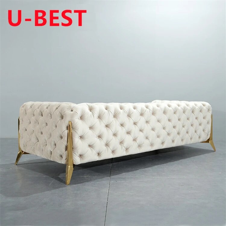 U-BEST Home Furniture Modern Design Luxury Sectional Fabric Tufted Velvet Chesterfield Couch Living Room Sheila Sofa Set 4 seat
