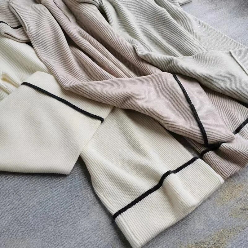 Autumn Winter V Neck Long Sleeve 100% Cashmere Casual Style Pants Suit