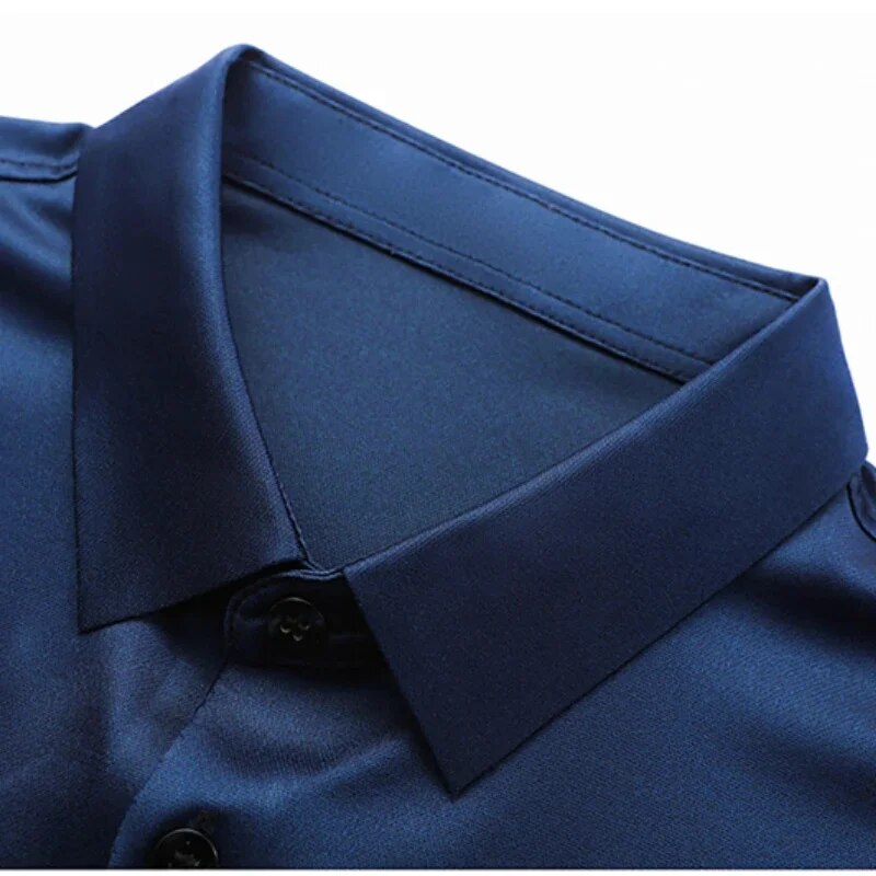 MINGLU Mulberry Silk Seamless Men's Polo Shirts Luxury Short Sleeve Solid Color Casual Male T-shirts Summer Man Tees 4XL