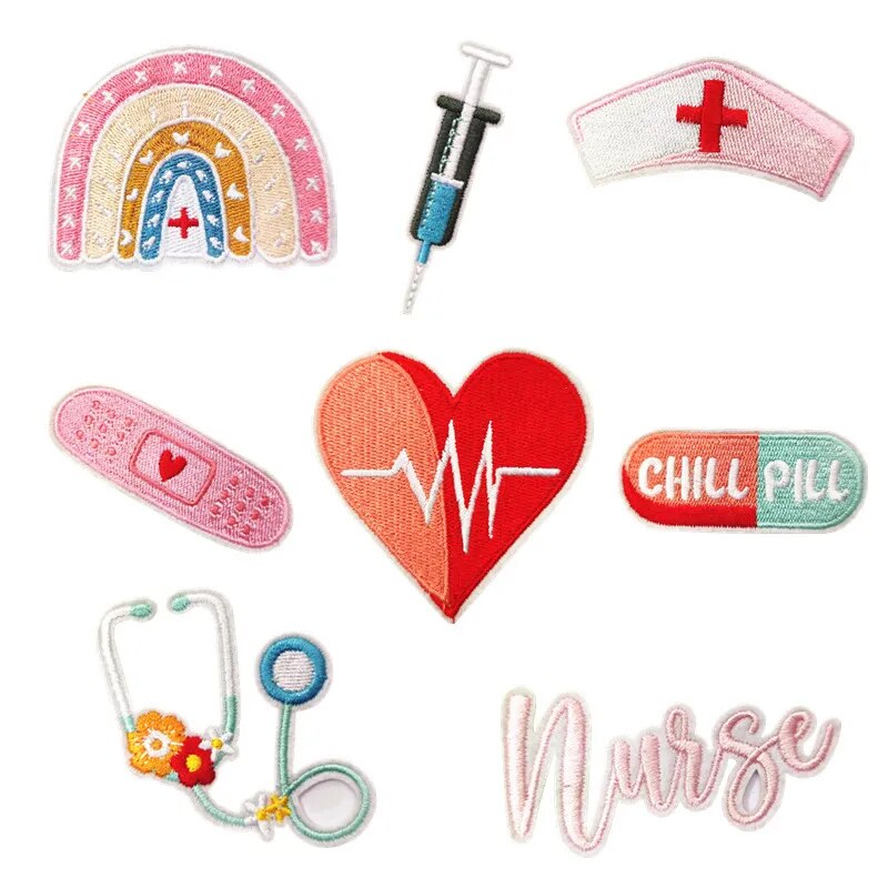 Cartoon Band-aid Pill Embroidered Patches For Clothing Stickers Doctor Nurse Patch Iron On Patches On Clothes Sewing Applique
