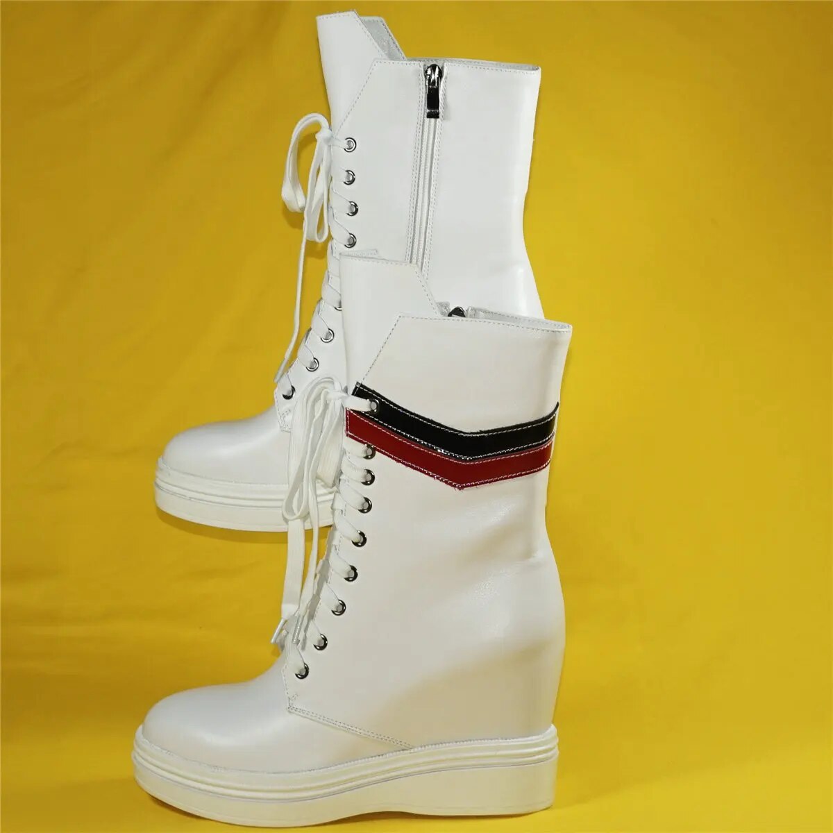 2023 Winter Fashion Sneakers Women Lace Up Genuine Leather High Heel Military Boots Female Round Toe Platform Pumps Casual Shoes