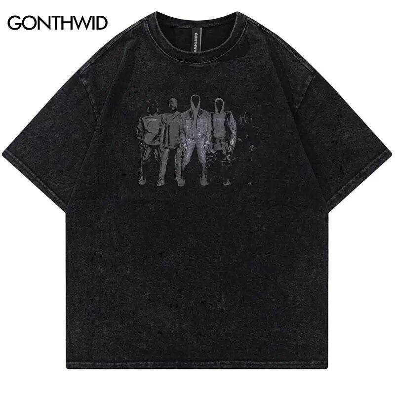 Vintage Men Tshirt Streetwar Hip Hop Graphic Print T Shirt Punk Gothic Washed Tee Shirts 2023 Fashion Harajuku Casual Loose Tops