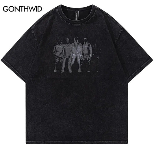 Vintage Men Tshirt Streetwar Hip Hop Graphic Print T Shirt Punk Gothic Washed Tee Shirts 2023 Fashion Harajuku Casual Loose Tops