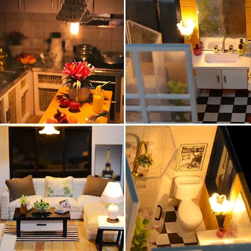 Cutebee DIY Dollhouse Kit Apartment Loft Wooden Miniature Doll Houses With Furniture LED Lights for Children Birthday Gift