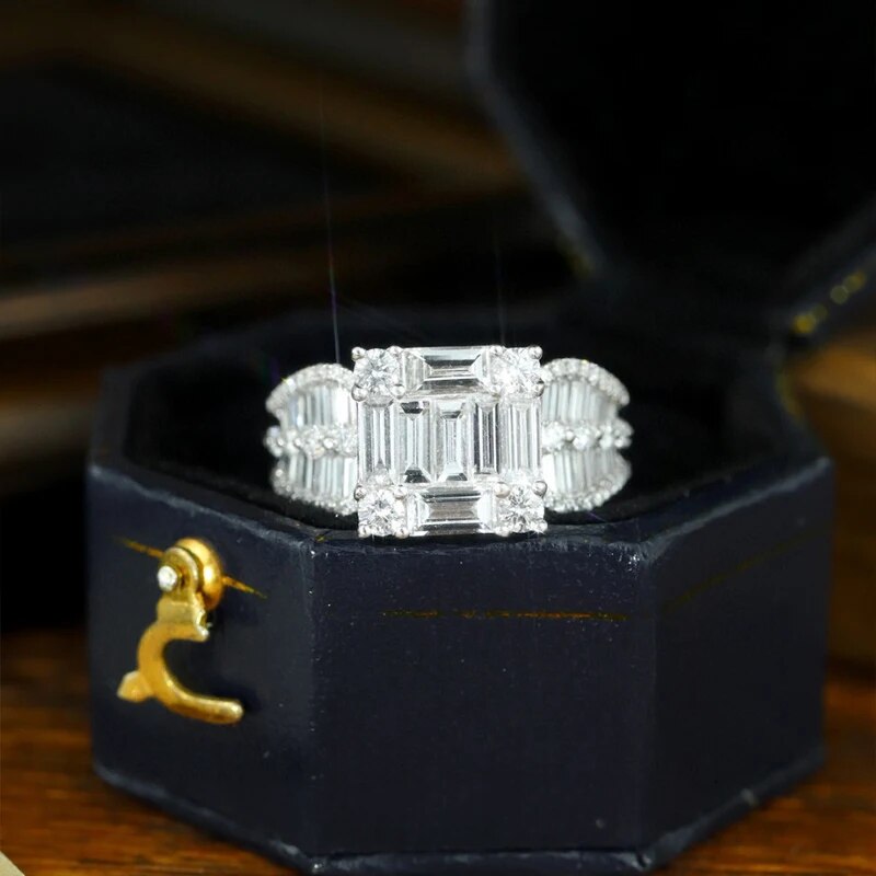 Aazuo Fine Jewerly 18K White Gold Real Natural Diamonds 4.0ct Big Square Luxury Rings Upscale Trendy Senior Party Fine Jewelry