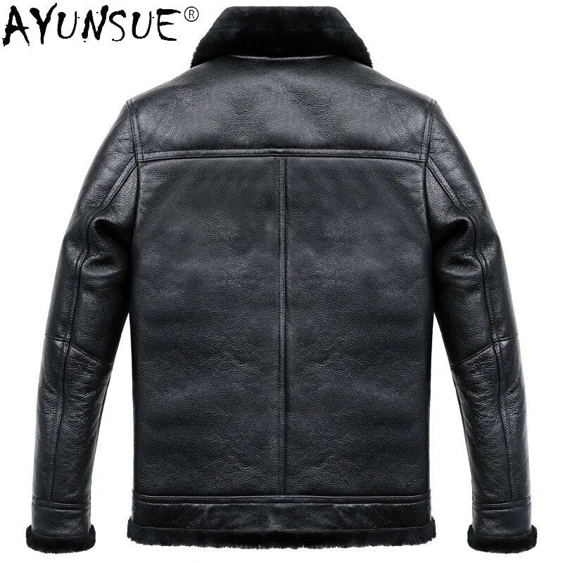 Men's Real Sheep Shearling Leather Jacket Men Clothing Warm Winter Coat Mens 100% Sheepskin Jackets Hommes Veste LXR965