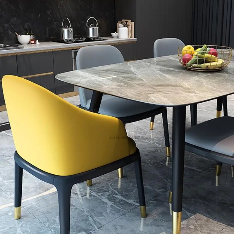 New Italian Style Luxury Dining Room Furniture Modern Creative Rectangular Marble Dining Table Dining Set 4 Chairs With Table