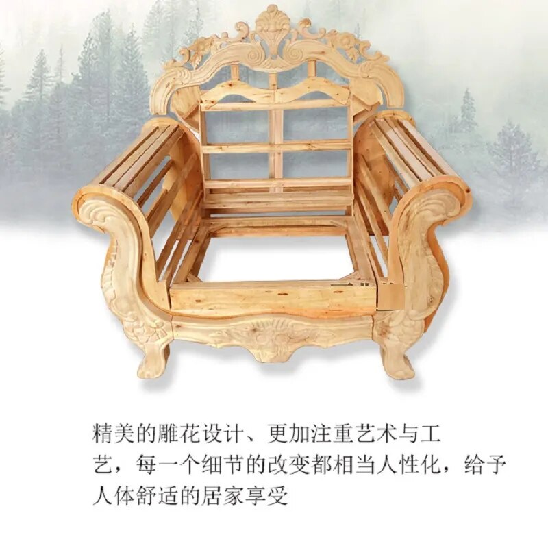 Modern Luxury European Style Hand Carved Solid Wood Sofa Set with Fabric Upholstery for Living Room and Villa Lounge Couch