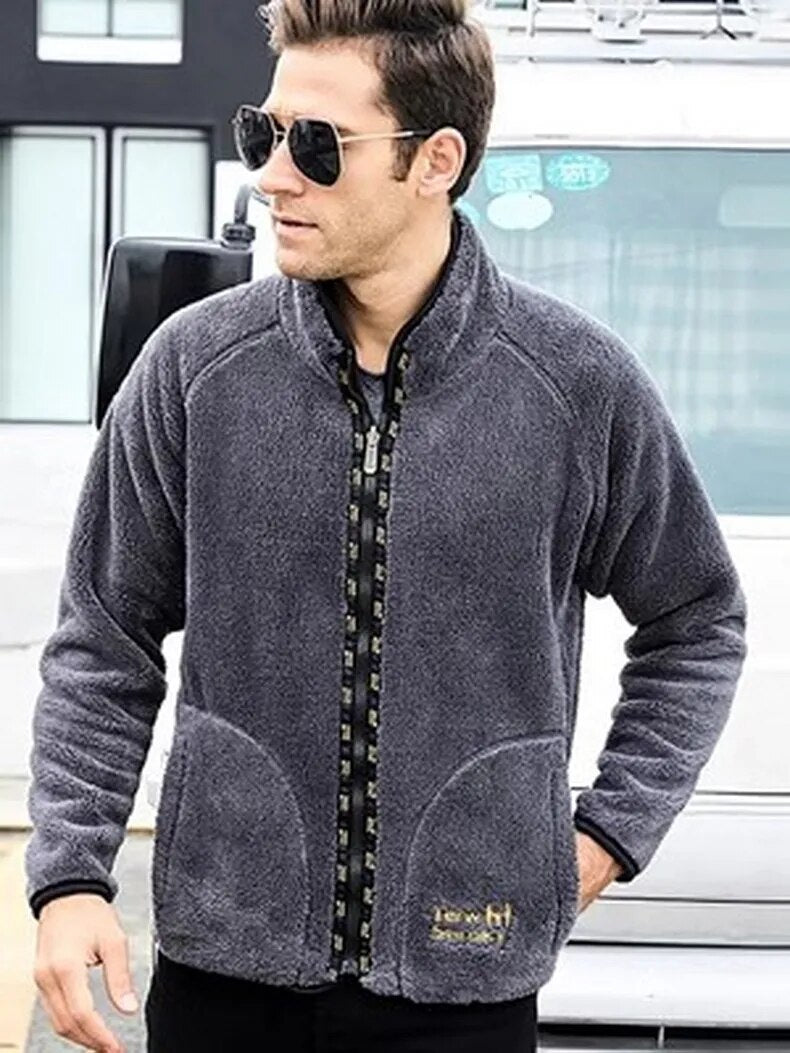 Outdoor cold resistance on both sides polar fleece pullover men's thickening and wool cardigan coat Jackets - KAISERINC