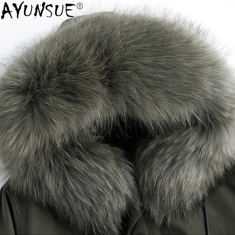 Men's Clothing 2020 Winter Jacket Men Real Rex Rabbit Fur Jackets 100% Raccoon Collar Parka Erkekler Ceket LXR828