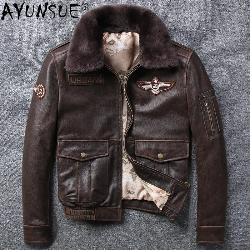 Real Cowhide Leather Jacket Men Retro Coat Motorcycle Men's Clothing Winter Clothes Mens Jackets Hommes Veste LXR679