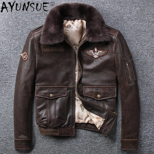 Real Cowhide Leather Jacket Men Retro Coat Motorcycle Men's Clothing Winter Clothes Mens Jackets Hommes Veste LXR679