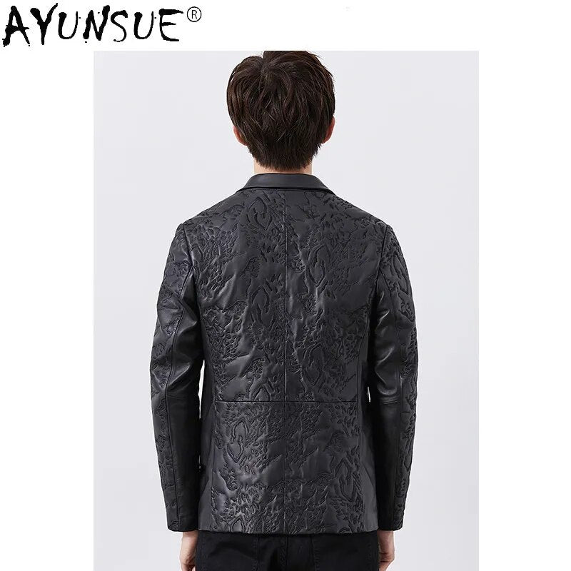 Men's Genuine Leather Jacket Men Clothing Sheepskin Suit Embroidery Korean Coat Luxury Clothes Male Ropa Hombre LXR550