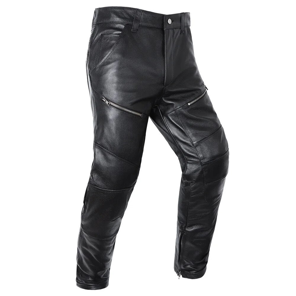 Motorcycle Genuine Leather Pant Men's Cowhide Trousers For Man High Quality Moto Biker Slim Pants Can Install Knee Protectors