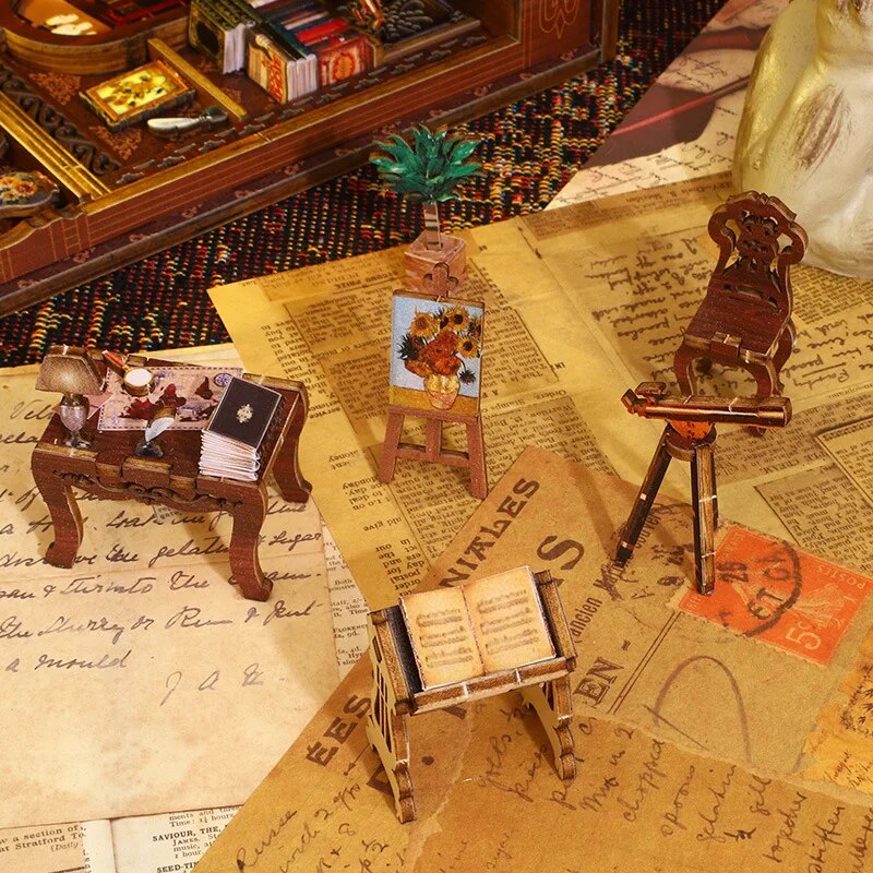 Diy Wooden Book Nook Shelf Insert Kits Miniature Books Library Saint Church Bookends Doll Houses Bookshelf Handmade Crafts Gifts