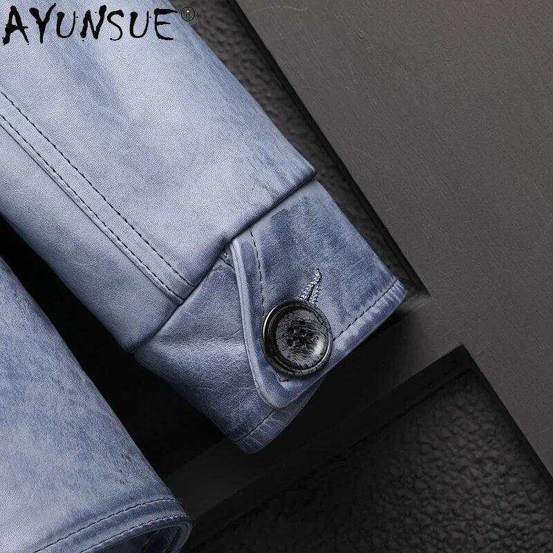 Men Clothing Genuine Cowhide Leather Jacket Mens 2024 Men's Autumn Coat Blue Jackets Chaquetas Hombre LXR1022