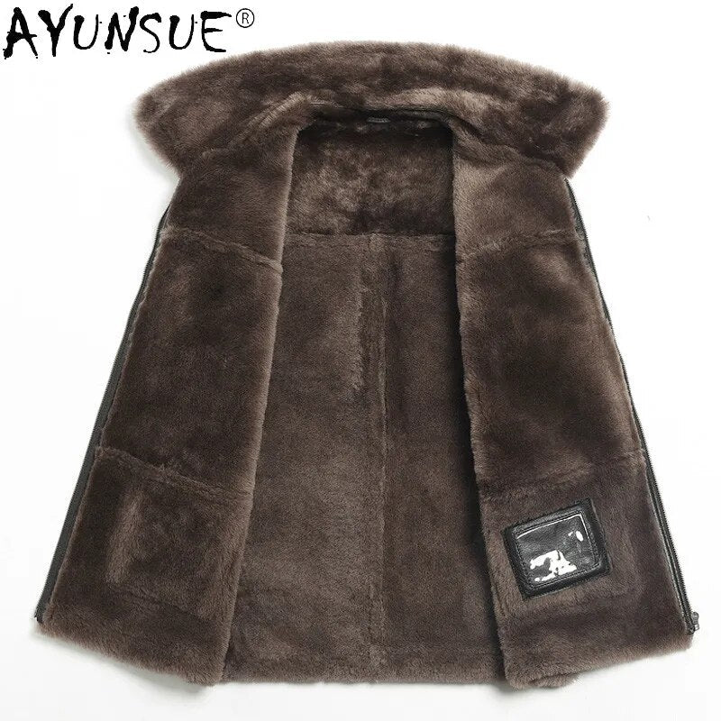 Men Clothing Genuine Leather Jacket Men's Vest Autumn Fur Coat Mens Jackets Warm 100% Wool Vests Ropa Hombre LXR436