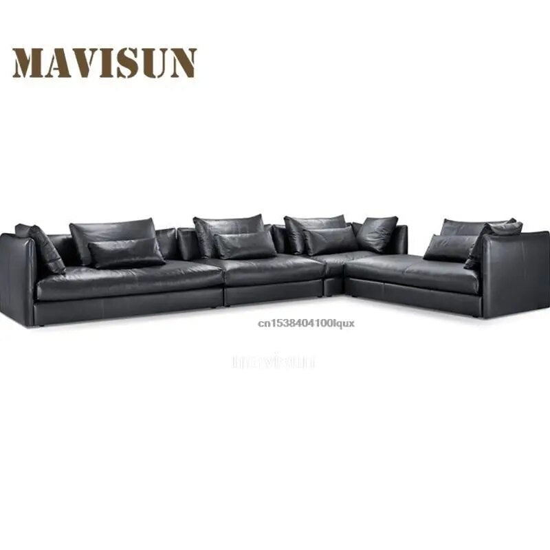 Modern Leather Corner Sofa Chaise Sets For Living Room Black Home Furniture Pine Frame