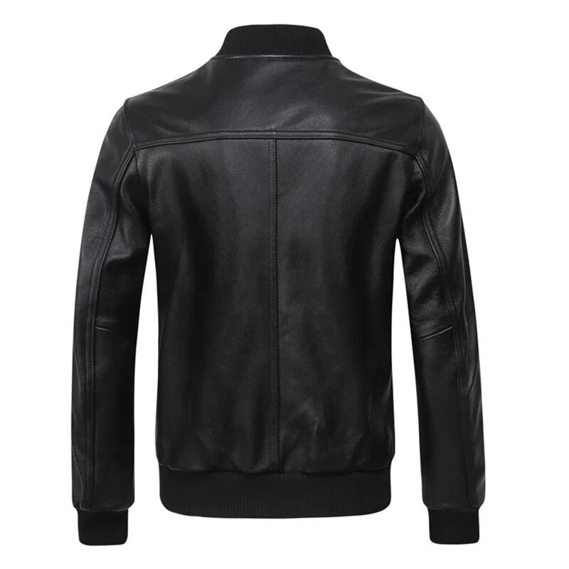 Spring Autumn Thin Mens Genuine Leather Baseball Jacket Male Sheepskin Casual Black Youth Real Coat Plus Size 5XL