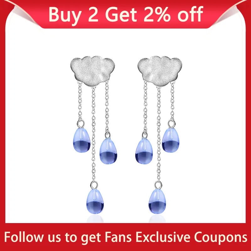 Lotus Fun Real 925 Sterling Silver Natural Crystal Gems Fine Jewelry Ethnic Cloud Long Tassel Drop Earrings for Women Brincos