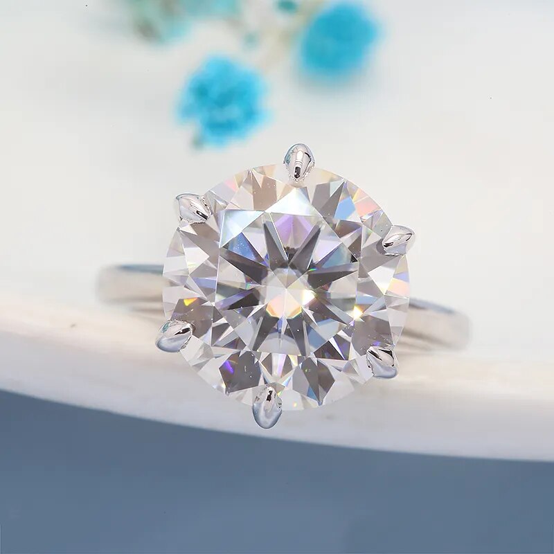 IGI D Color 5CTSolid 14K White Gold Lab Grown Diamond CVD HPHT Ring for Women Round Cut Ring for Valentine's Day Engagement Gift