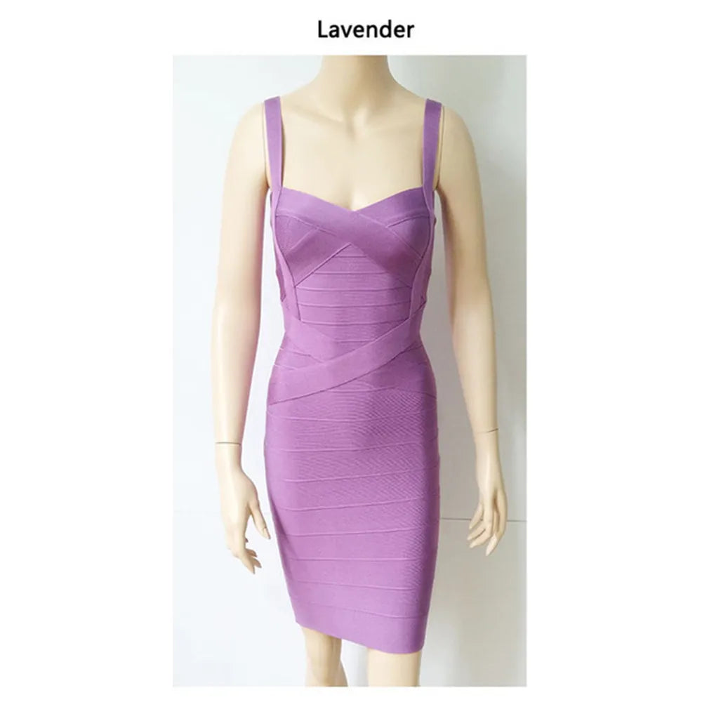 2023 New Women Sexy Spaghetti Strap Rayon HL Elastic Celebrity Bandage Dress Bodycon Mini Club Evening Party Dresses Drop Ship - KAISERINC
