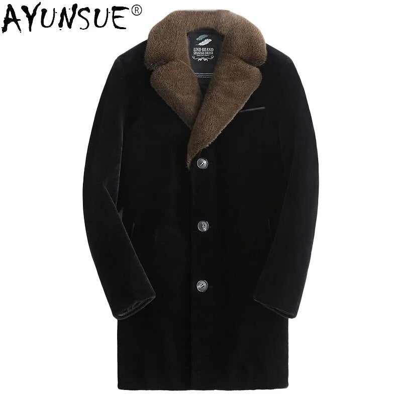 Men Jacket 2024 Men's Clothing Thick Real Mink Fur Collar Coat 100% Wool Coats Male 90% Duck Down Jackets Ropa LXR764