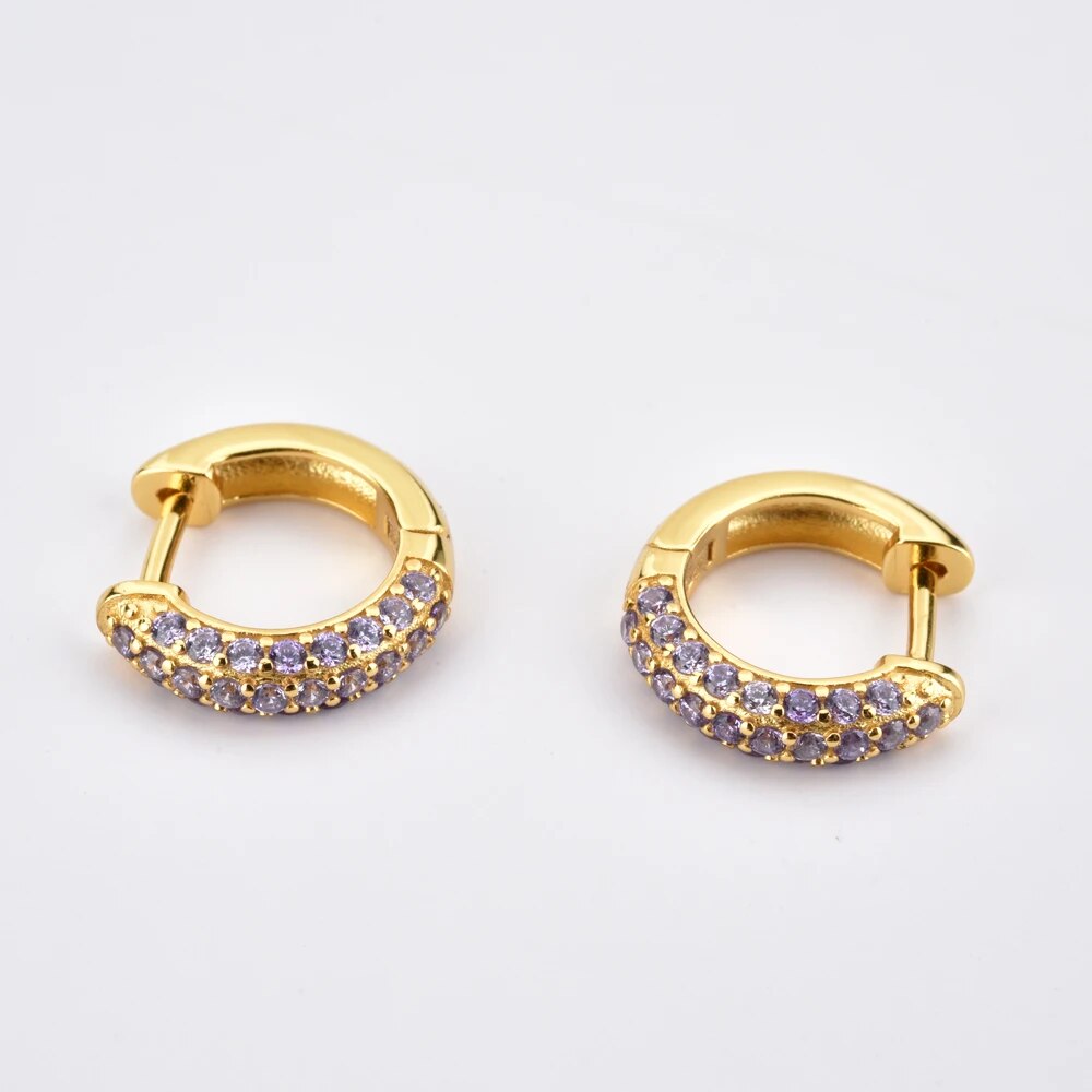 ANDYWEN 925 Sterling Silver Rose Red Purple Zircon Circle Hoops Round Women Luxury Crystal CZ Loops Piercing Ohrringe Jewelry