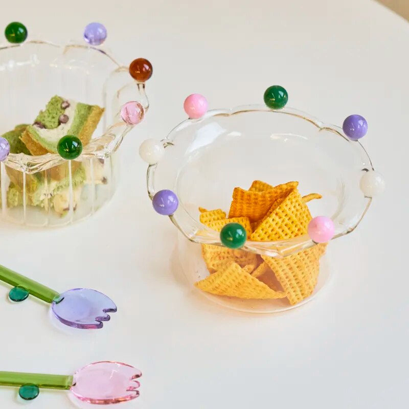 5inch glass bowl salad bowl cute Crown Bowl fruit plate Dish Snack Candy Cake Bowl Ice Cream Cup Microwave Oven Bakware