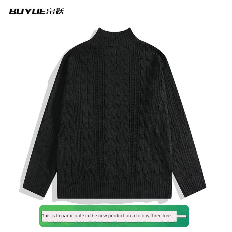 Preppy Style Casual Half-High Collar Retro Twist Sweater