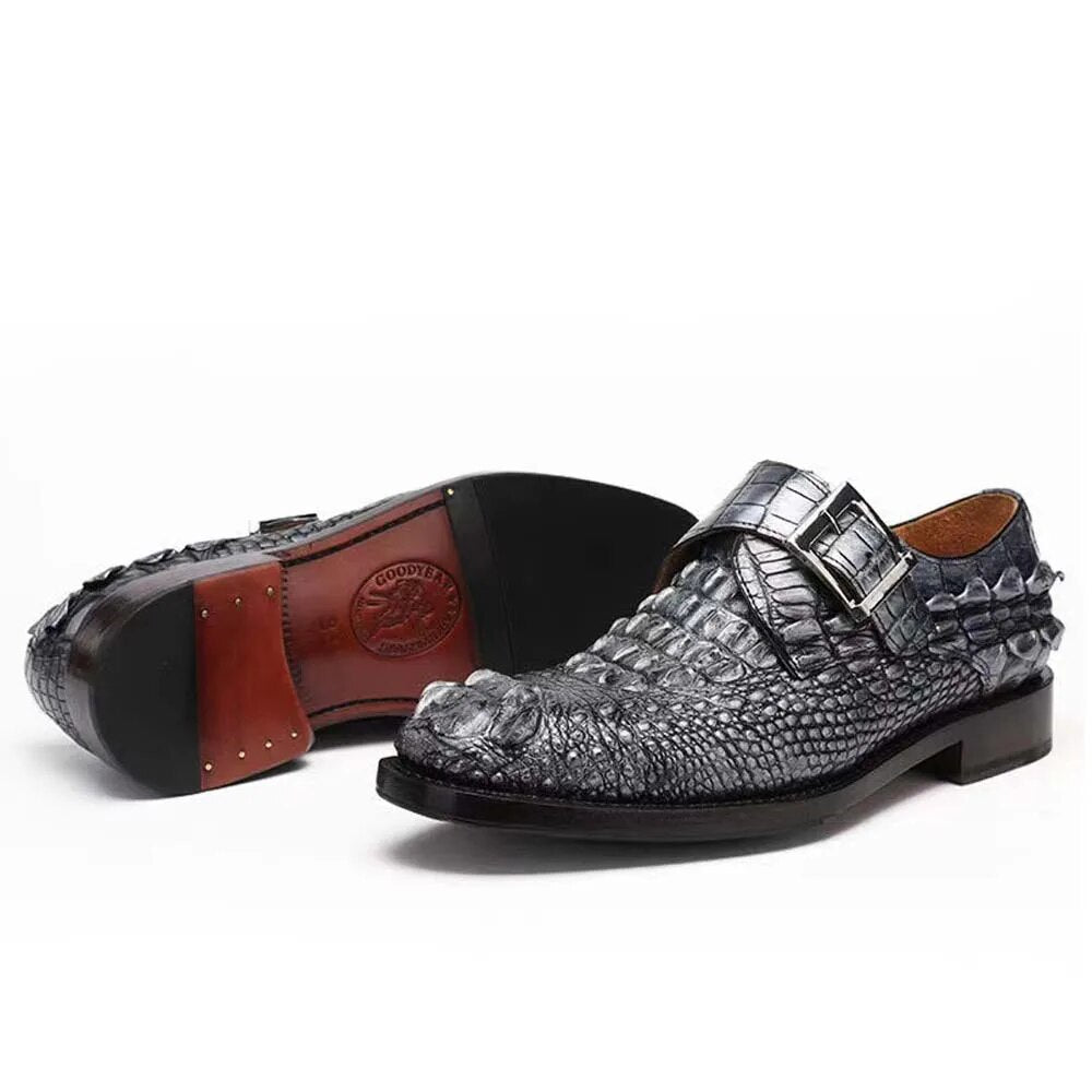 hulangzhishi new  leather sole lace-up  crocodile skin  Men's Shoes  manual  Rub color  Crocodile leather shoes man  Dress shoes