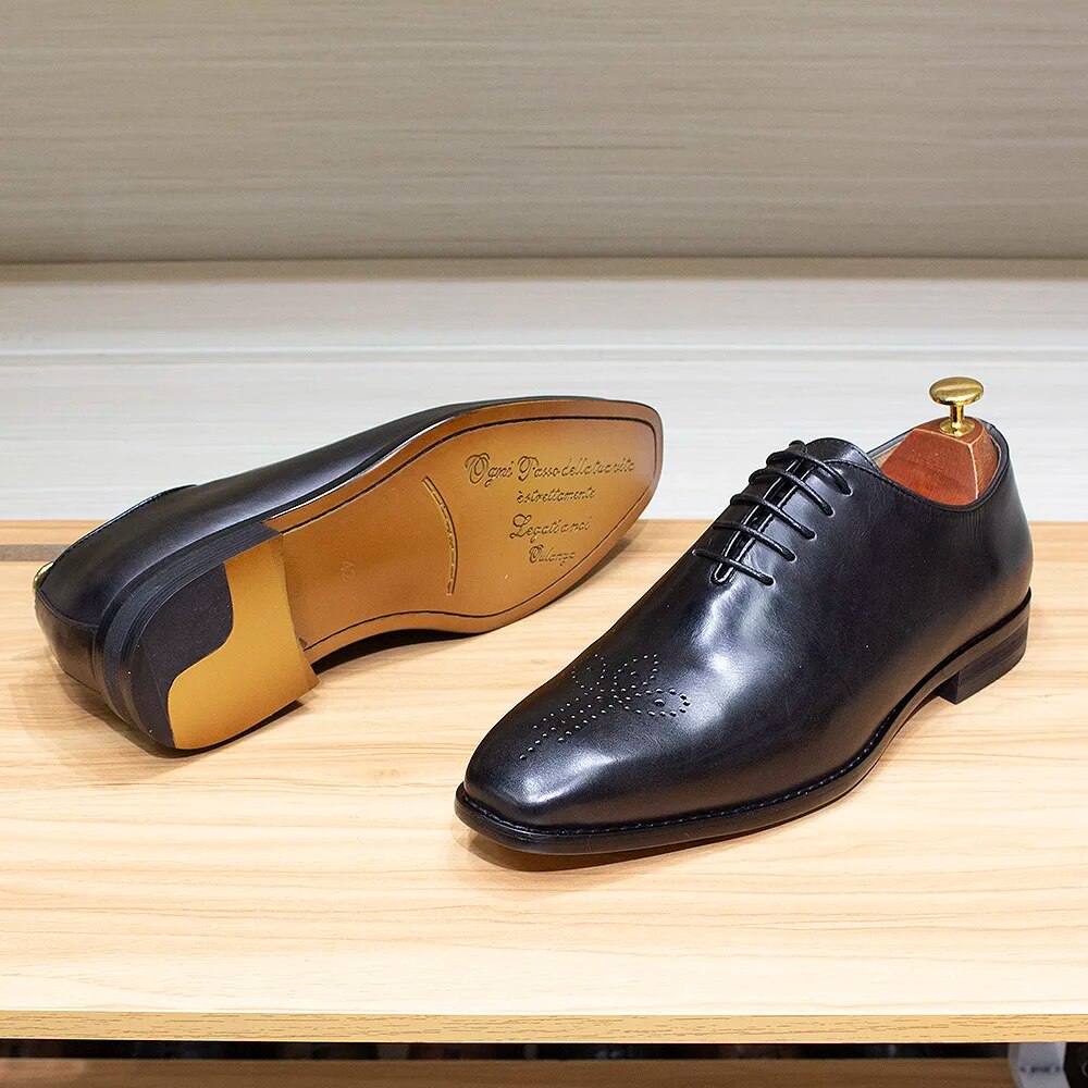 Classic Whole-Cut Mens Oxford Dress Shoes Genuine Leather Calfskin Men's Shoes Handmade Lace Up Formal Wedding Shoes for Men