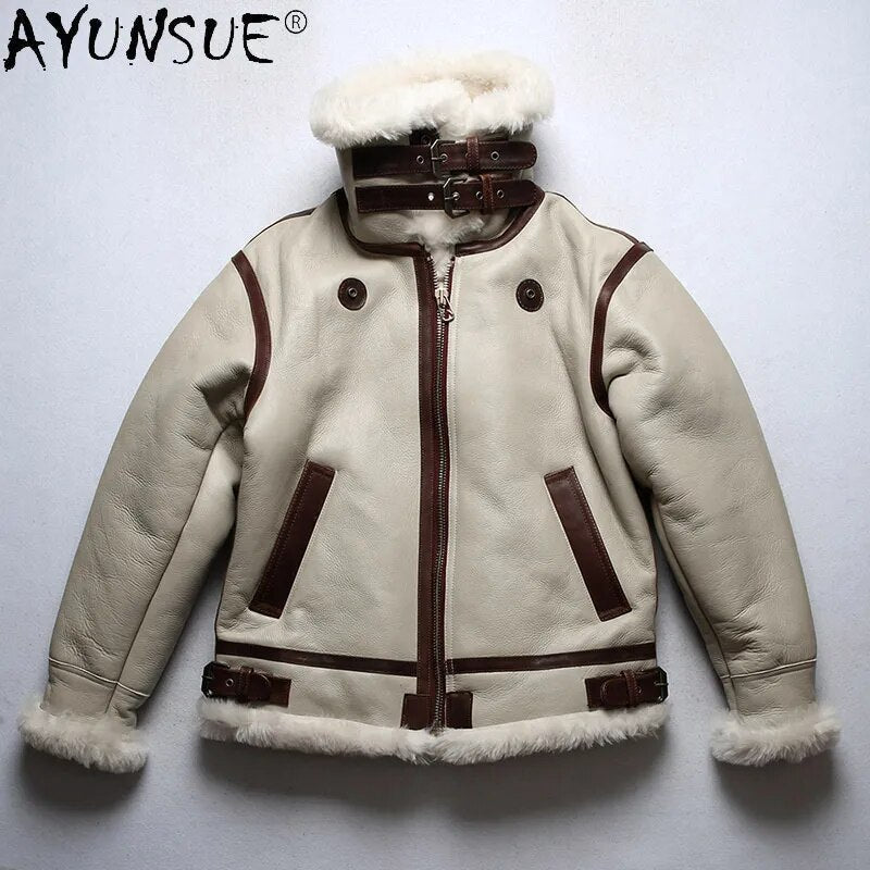 Men's Sheepskin Leather Jacket Men Clothing Real Sheep Shearing Winter Jackets White Wool Fur Coat Hommes Veste LXR910