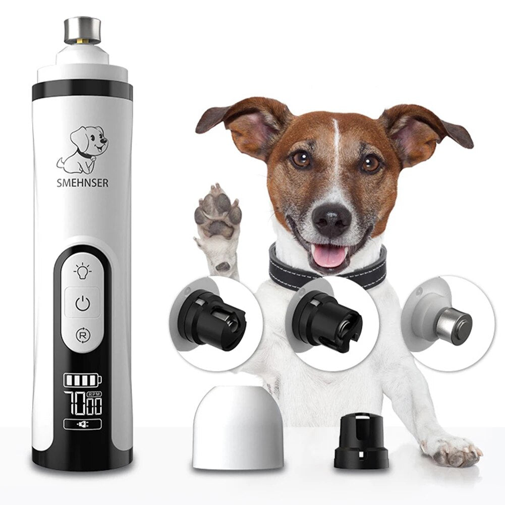 Battery Operated LED Light Pet Nail Grinder Portable Paw Trimming Grooming Tool 3 Speeds Rechargeable Dog Cat ABS LCD Display