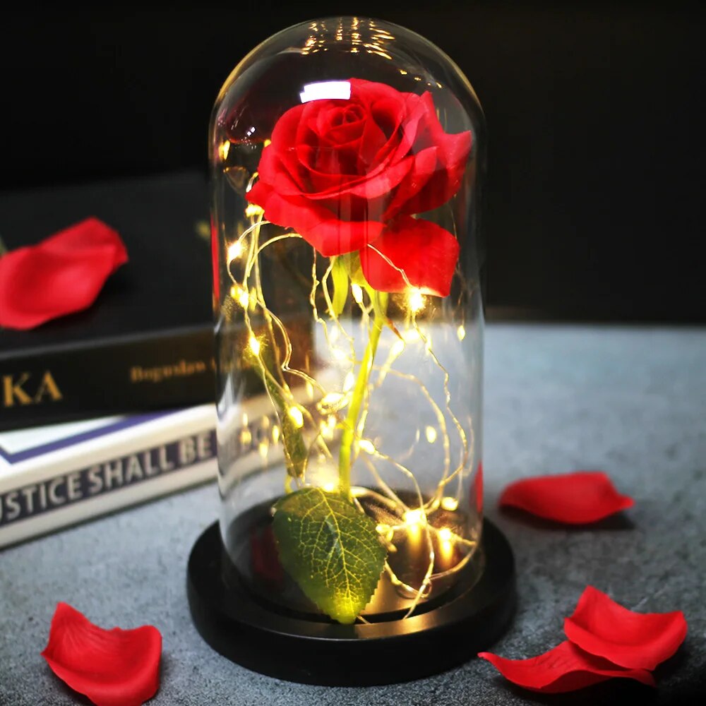 Beauty And The Beast Rose Rose In LED Glass Dome Forever Rose Red Rose Valentine's Day Mother's Day Special Romantic Gift