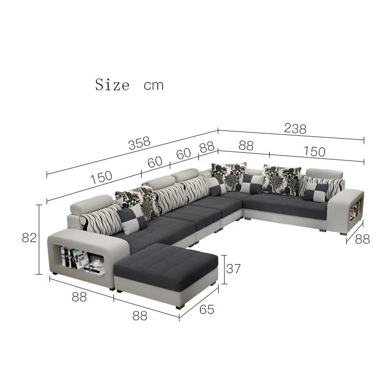 Living Room Furniture Modern Fabric Sofa European Sectional  Set 1909