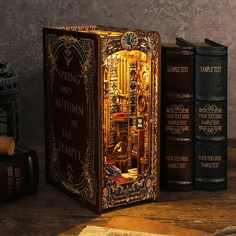 DIY Wooden Book Nook Shelf Insert Kits Miniature Saint Church Bookends Doll Houses Bookshelf Handmade Crafts Gifts Home Decor