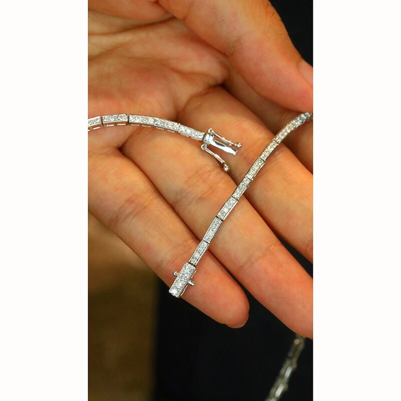 Aazuo Fine jewelry 18K  White Gold Natrual Diamond 6.7ct Luxury Flower Tennis Necklace Gift For Women Wedding Engagement Party