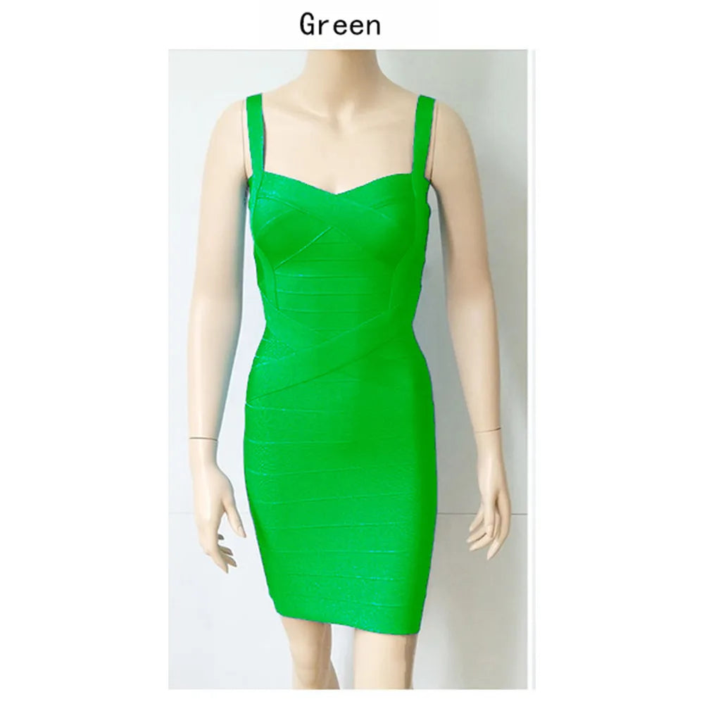2023 New Women Sexy Spaghetti Strap Rayon HL Elastic Celebrity Bandage Dress Bodycon Mini Club Evening Party Dresses Drop Ship - KAISERINC