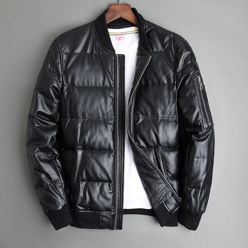 Genuine Leather Jackets Men Natural Sheepskin Down Jacket Men's Padded Baseball Collar Winter Coats 2024 New Jaqueta FCY