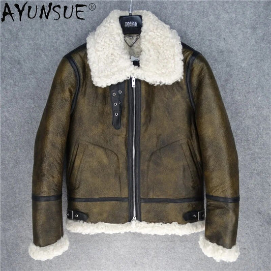 Cowhide Genuine Leather Jacket Men Clothing Shearling Coat Winter Men's Jackets Thick Mens Clothes Ropa De Hombre LXR500