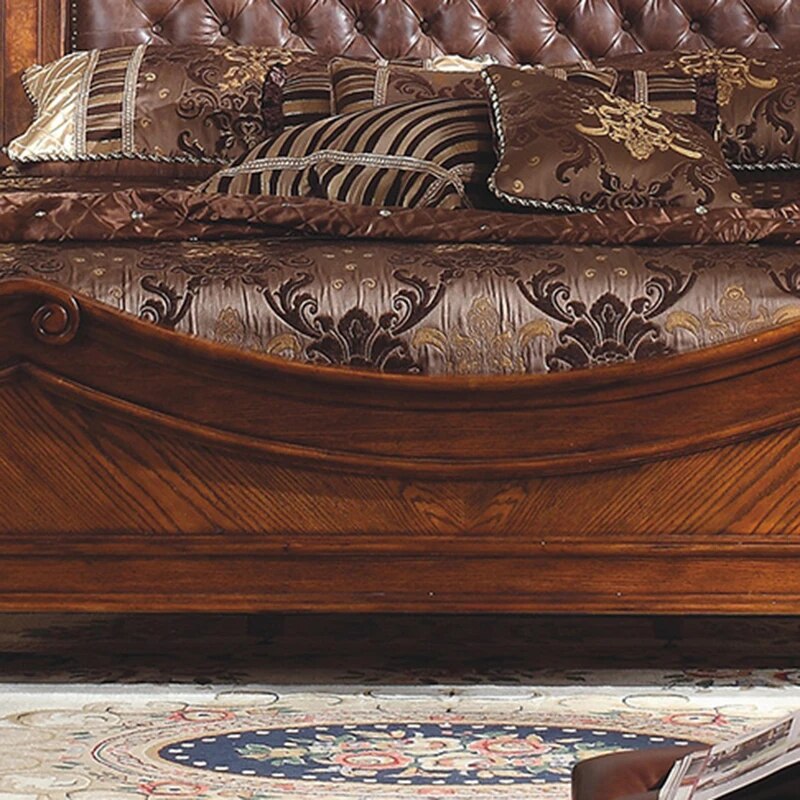 American Leather Bed Master Bedroom Wedding Bed 1.8 Meters Retro Leather Bed European Solid Wood Double Bed Bedroom Furniture