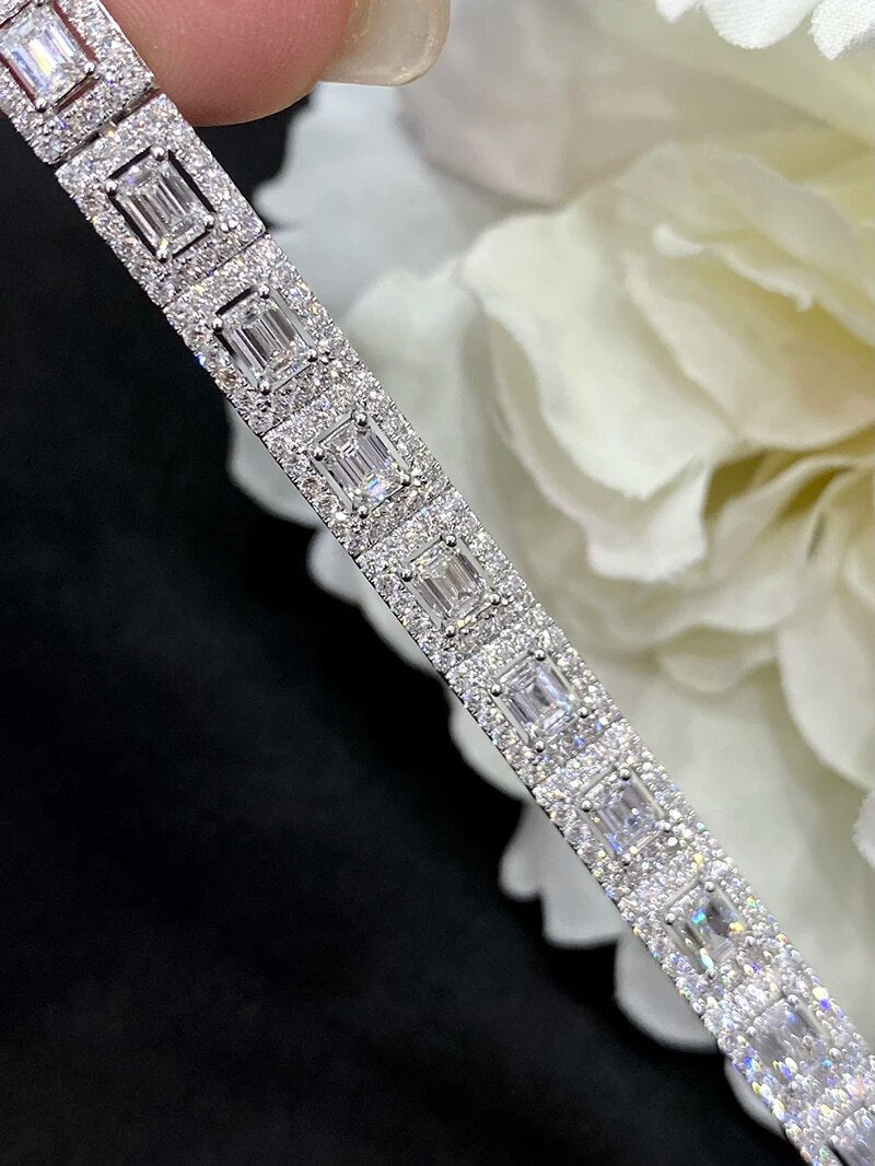LUOWEND 100% 18K White Gold Bracelet Luxury Real Natural Diamonds 7.8carat Bracelet Wedding Jewelry for Women Engagement Party