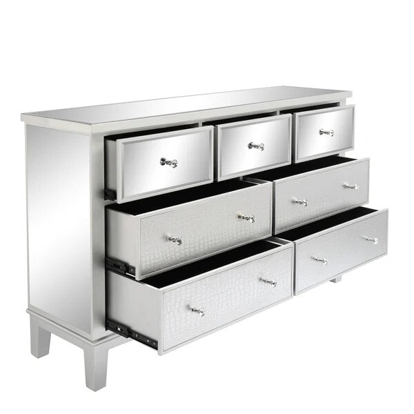 Mirrored Glass TV Stand with 7 Drawers Cabinet Modern Furniture for Living Room Bedroom Decoration 130 x 36 x 78 cm Silver