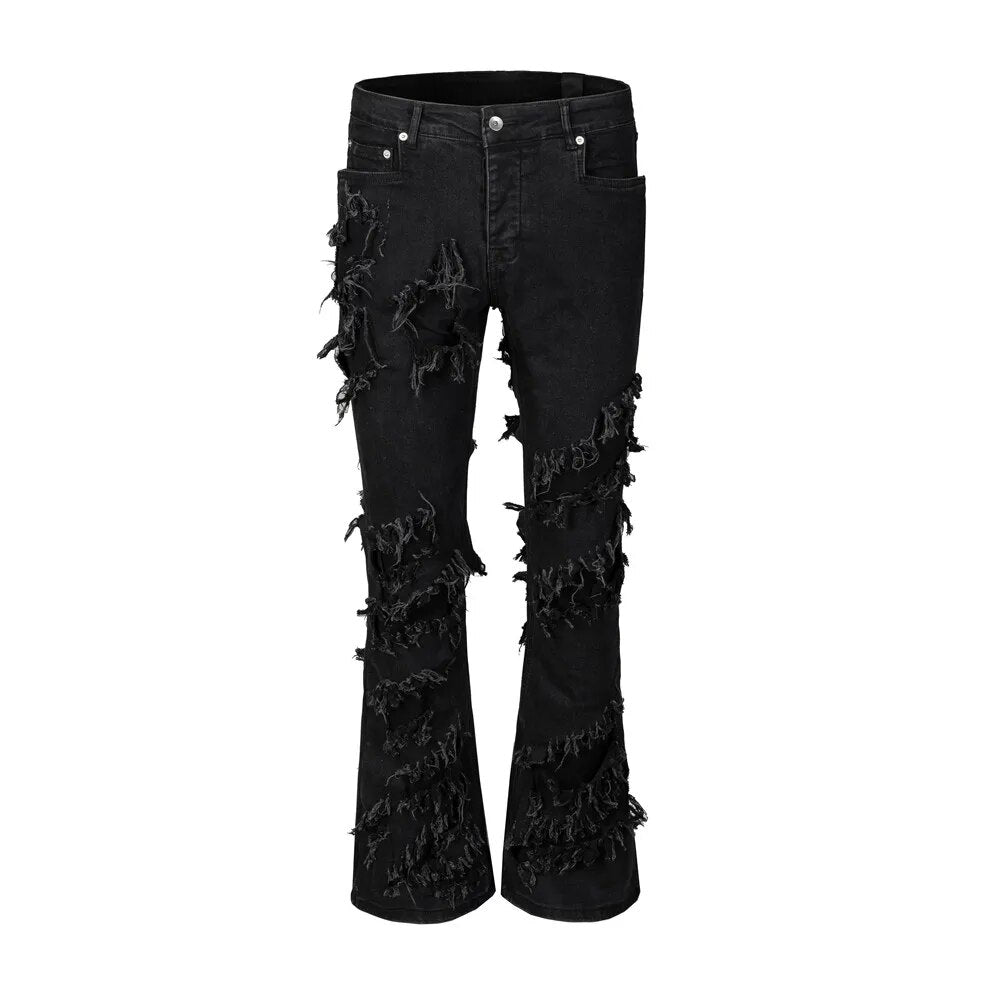 Men Denim Jeans Cotton Gothic Men's Clothing Coated Autumn Slim Straight Boot Cut Solid High Street Black Jeans Long Pants