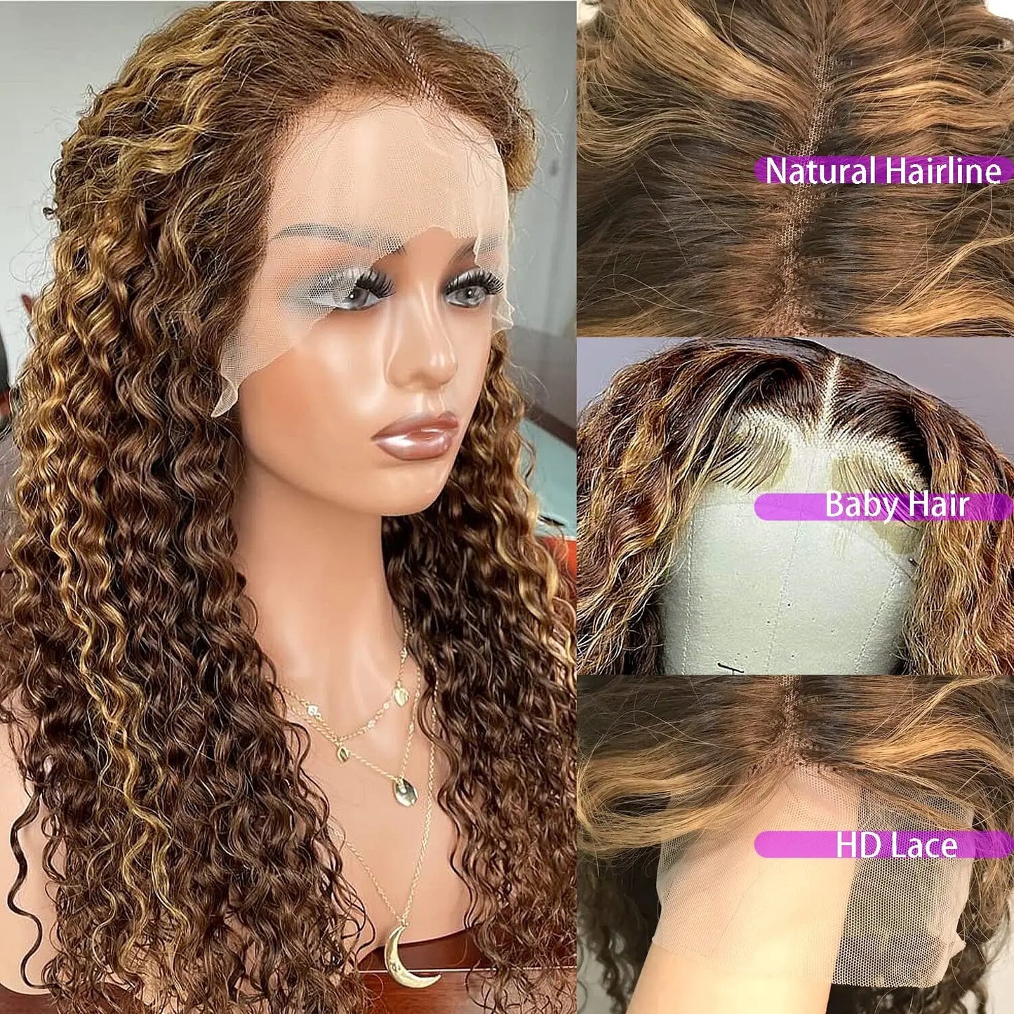 250% 30 40Highlight Water Wave Human Hair Wig Highlighted Curly Lace Front Wigs For Women Brazilian Lace Closure Wig Pre Plucked