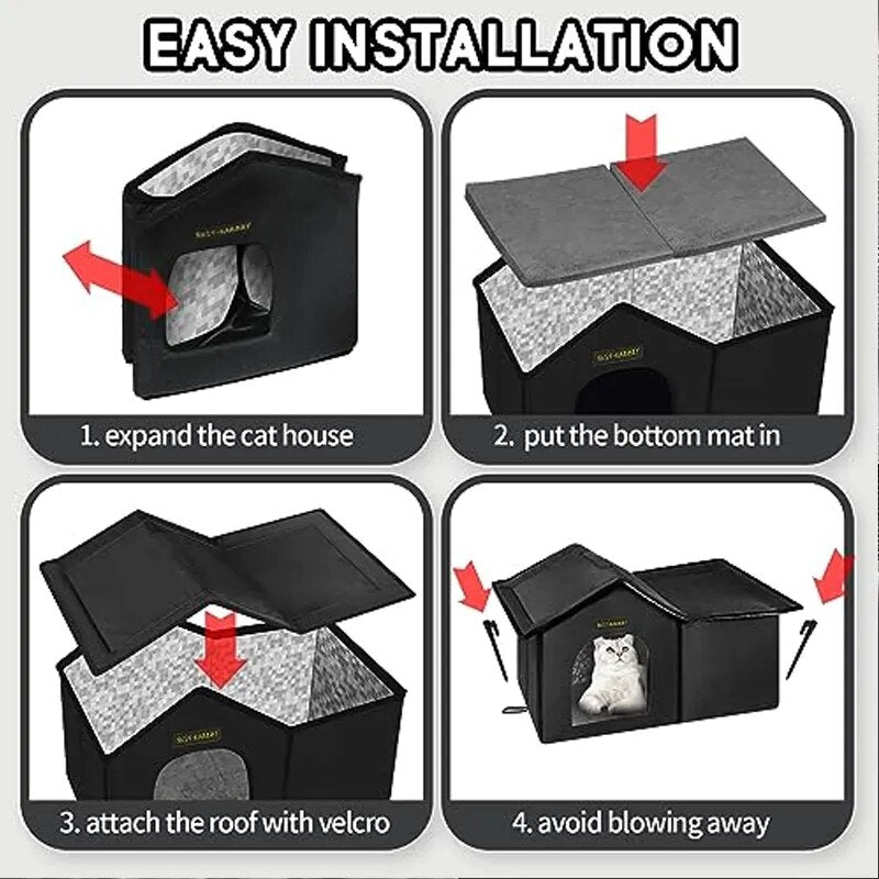 Furrybaby Cat Houses Winter Warm Cat Bed Sleep House Weatherproof Insulated Feral Houses for Outdoor Cats, Easy to Put Together