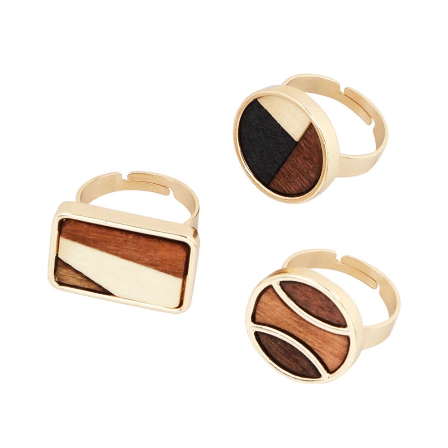 1 PC Vintage Geomtric Open Adjustable Rings For Women Jewelry Natural Splicing Wooden Rings Daily Business Accessories Gift